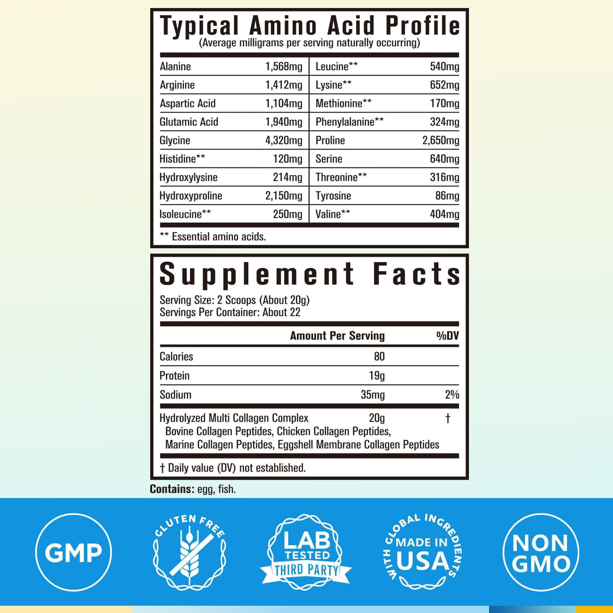 Multi Collagen Peptides Powder, 20g Per Serving, Hydrolyzed Type I II III V X, Unflavored V955314