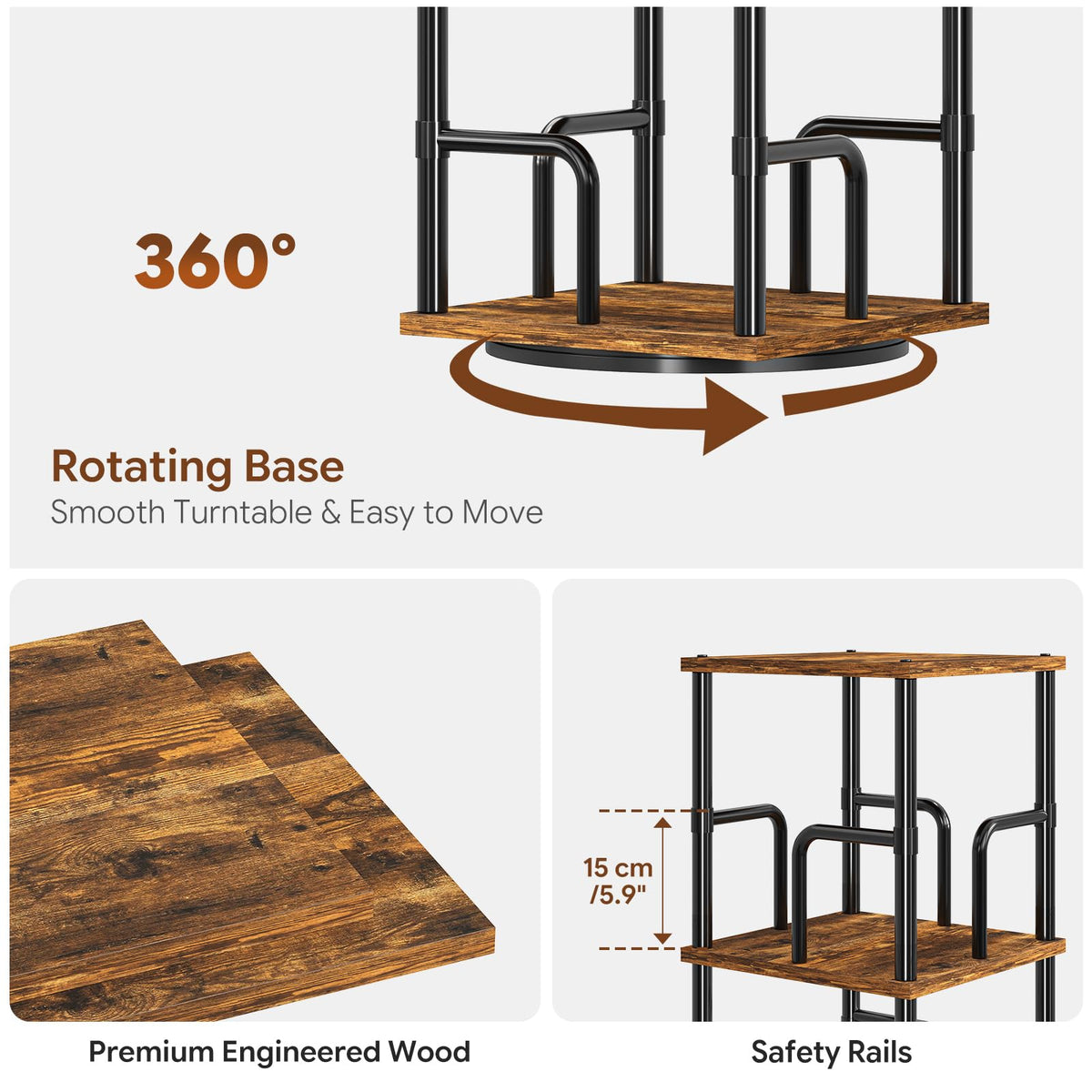 5-Tier Rotating Bookshelf with Safety Rails M5347