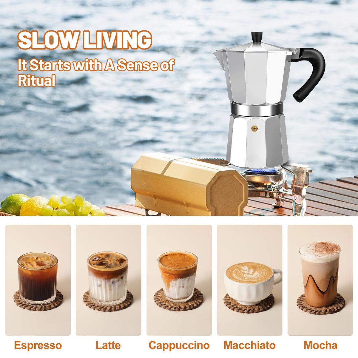 1-2 Cup Aluminum Stovetop Moka Pot Espresso Maker Z295