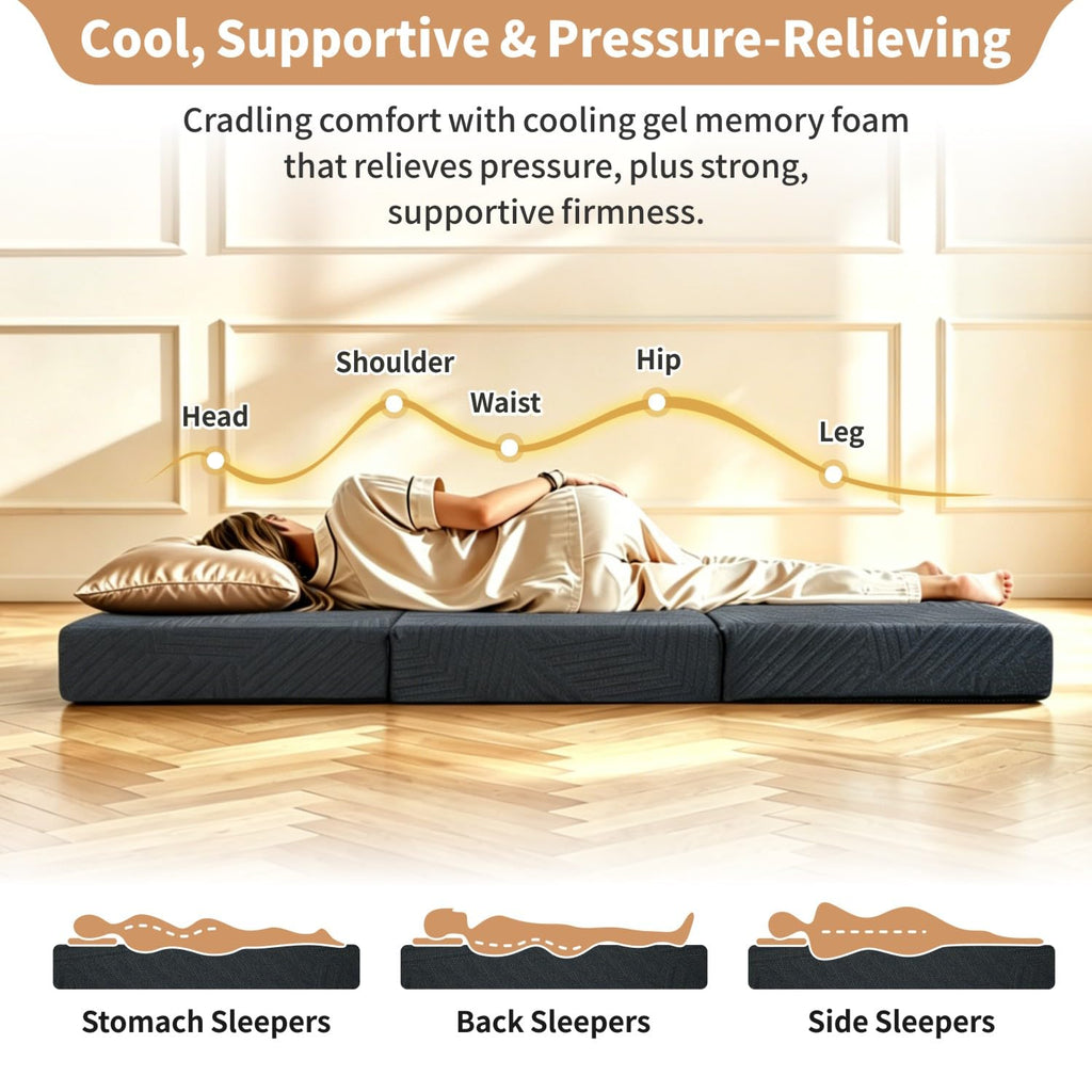 6 Inch Queen Tri-fold Memory Foam Mattress with Storage Bag C12878
