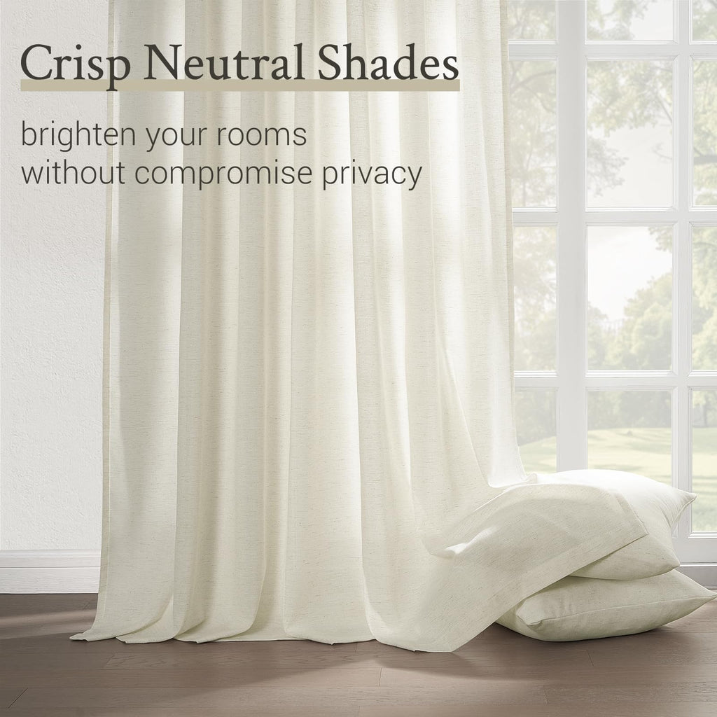 132 Inch Pinch Pleated Linen Curtains 2 Panels Natural Semi Sheer M46172