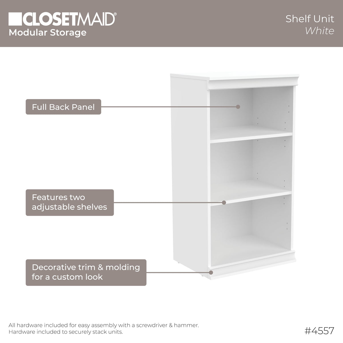 White Modular Storage Shelf Unit with 3 Shelves Z36259