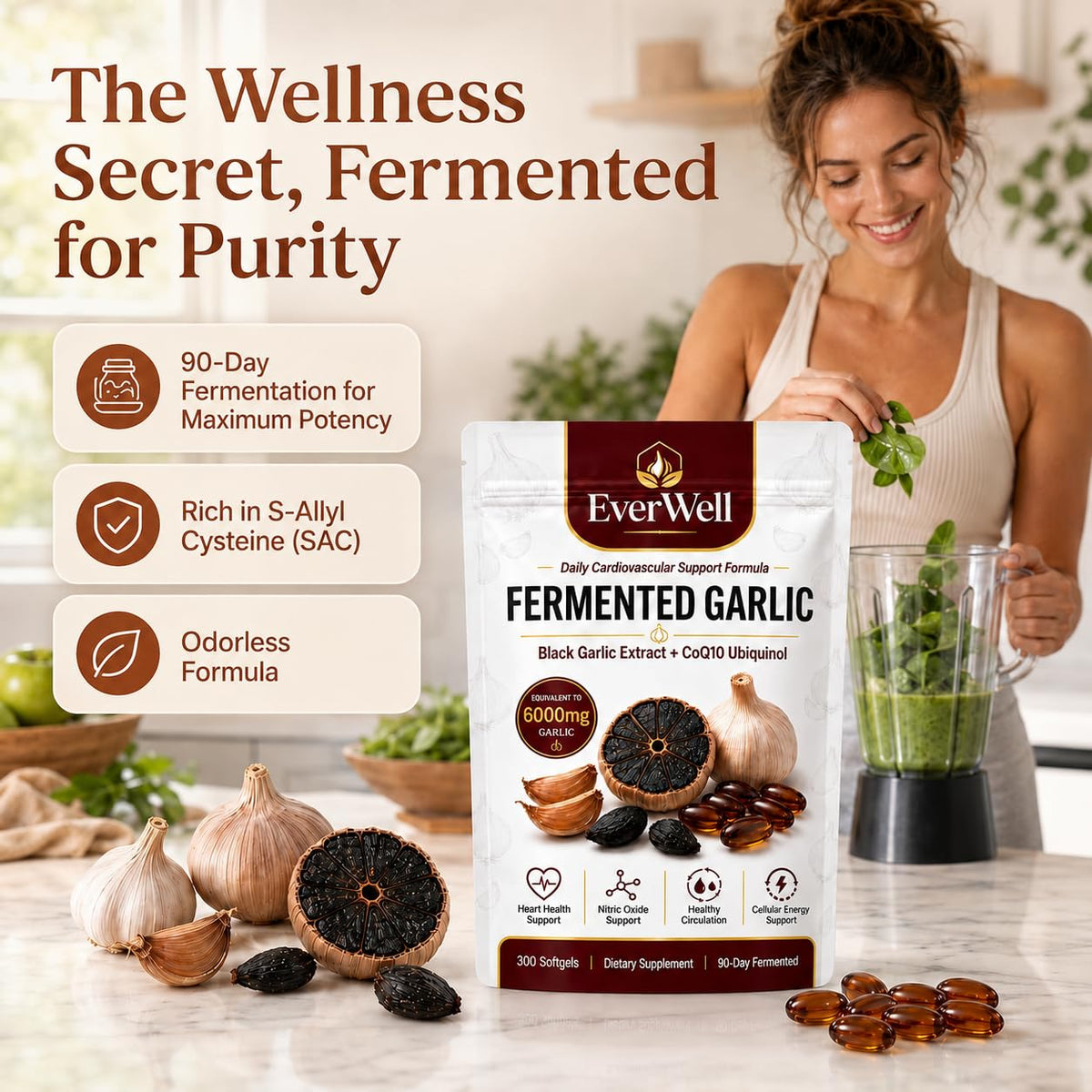 Black Garlic CoQ10 Softgels, 300 Softgels C93061