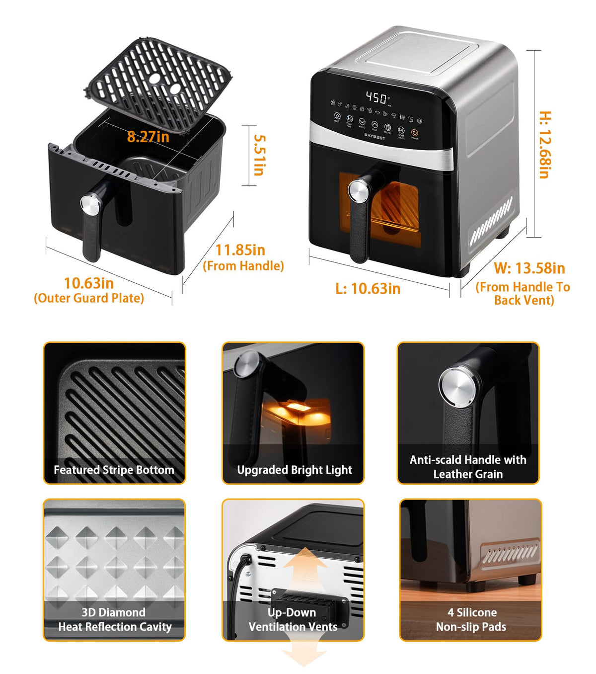 Stainless Steel Ceramic Coated 6QT Air Fryer E2686