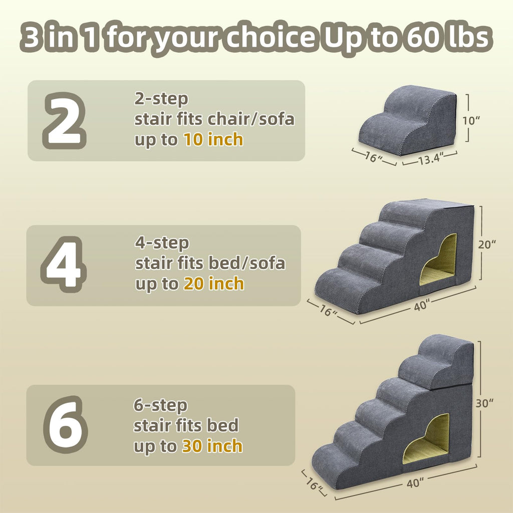 6 Step Non-Slip Grey Dog Stairs H3615