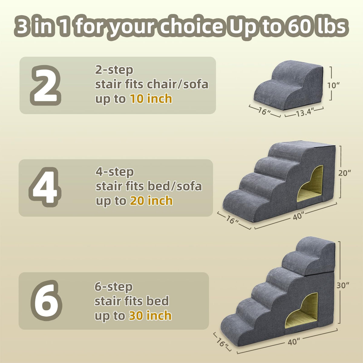 6 Step Non-Slip Grey Dog Stairs H3615