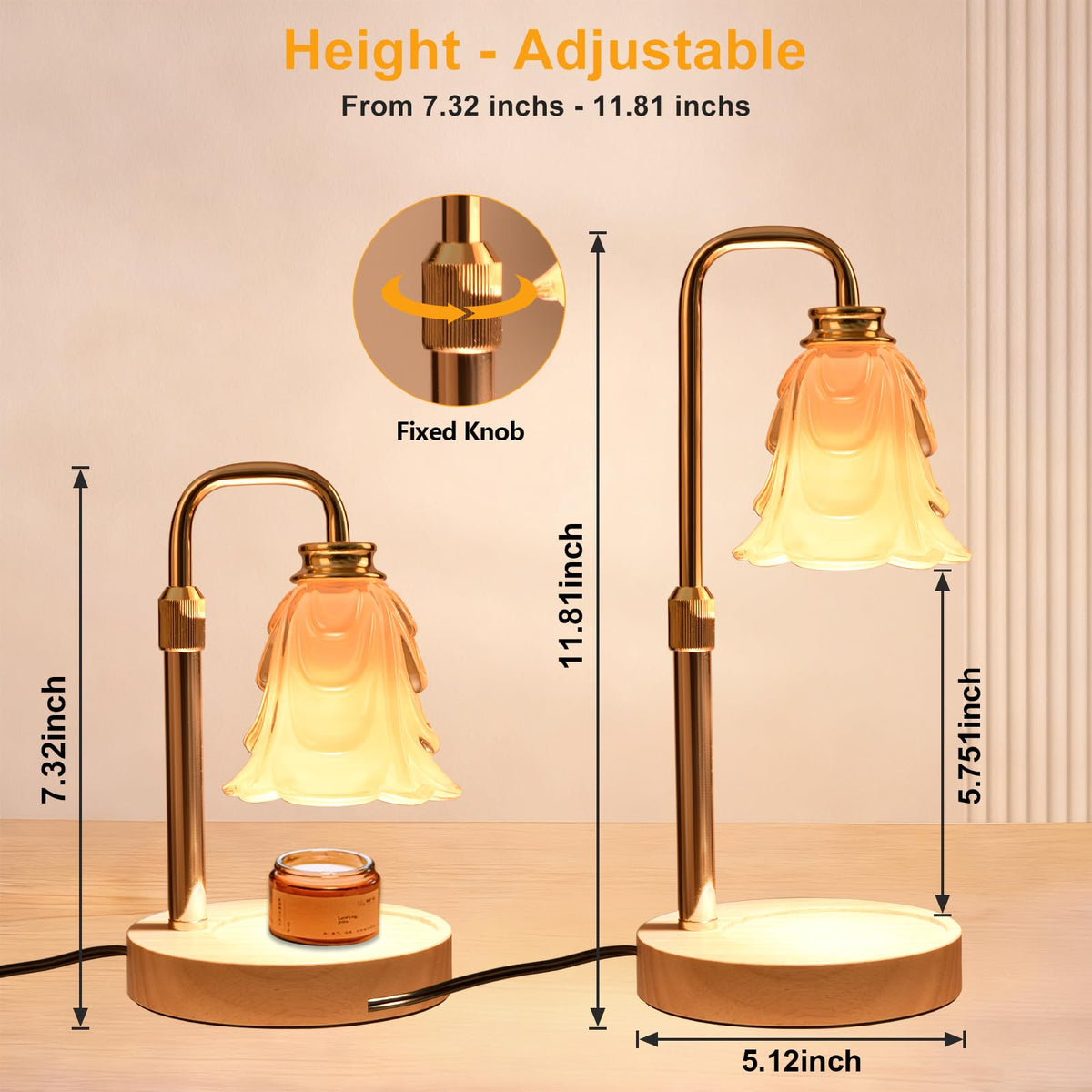 Adjustable Height Candle Warmer Lamp with Timer and Dimmer J9868