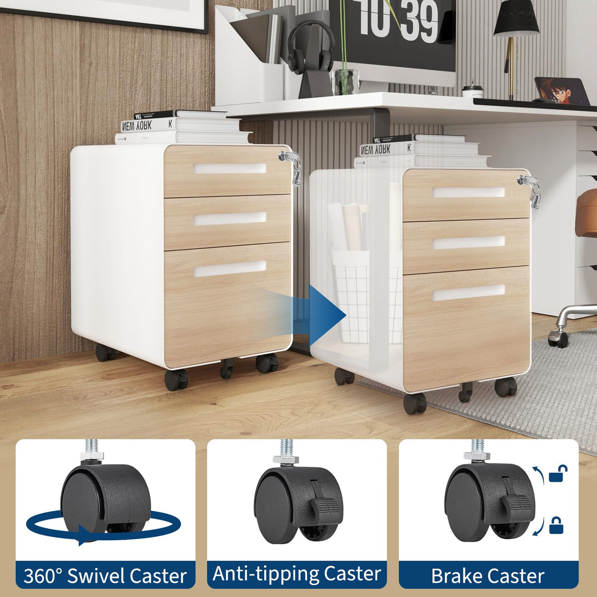 3 Drawer Mobile Metal File Cabinet with Lock L70816