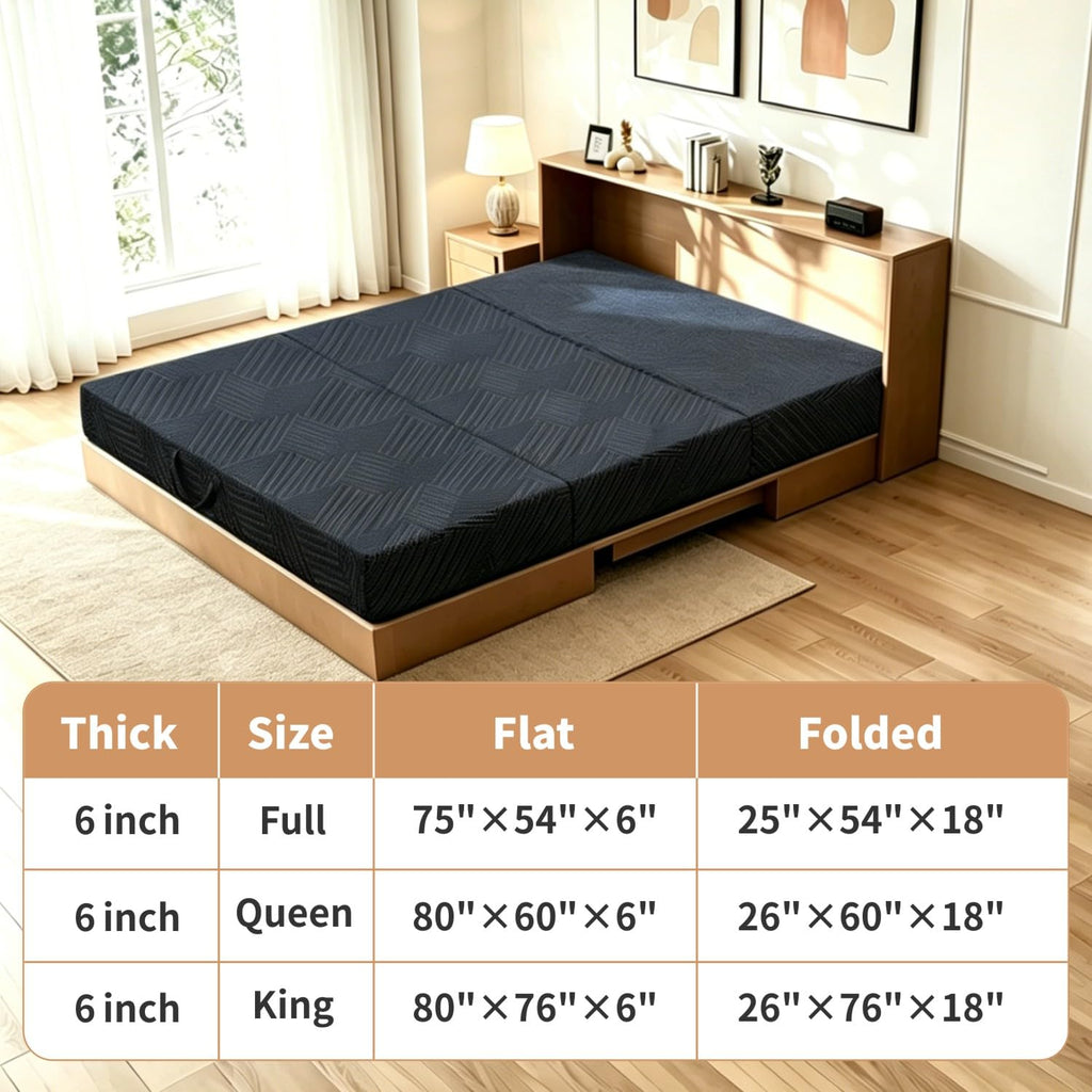 6 Inch Queen Tri-fold Memory Foam Mattress with Storage Bag C12878