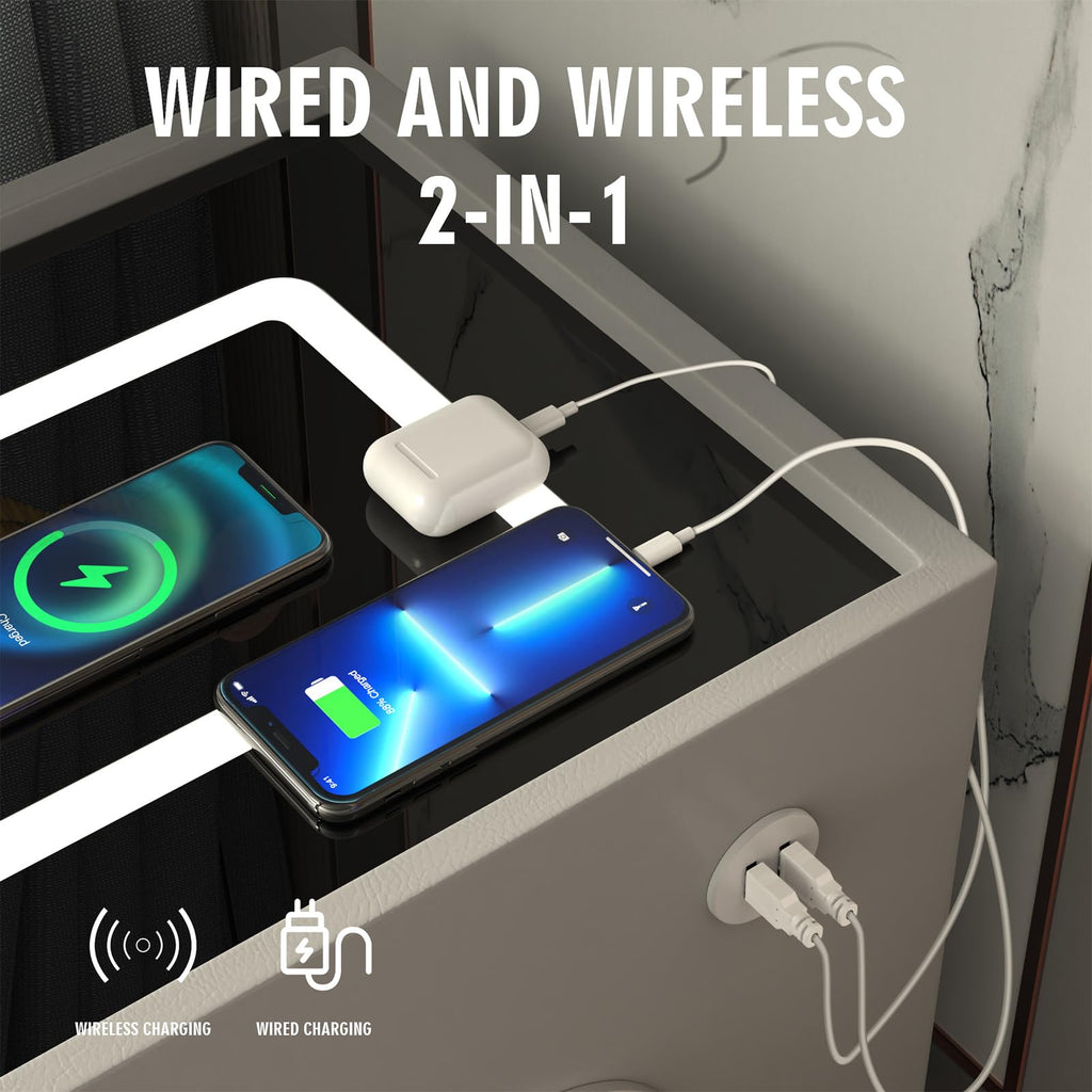 Wireless Charging Nightstand with 2 Drawers J7510