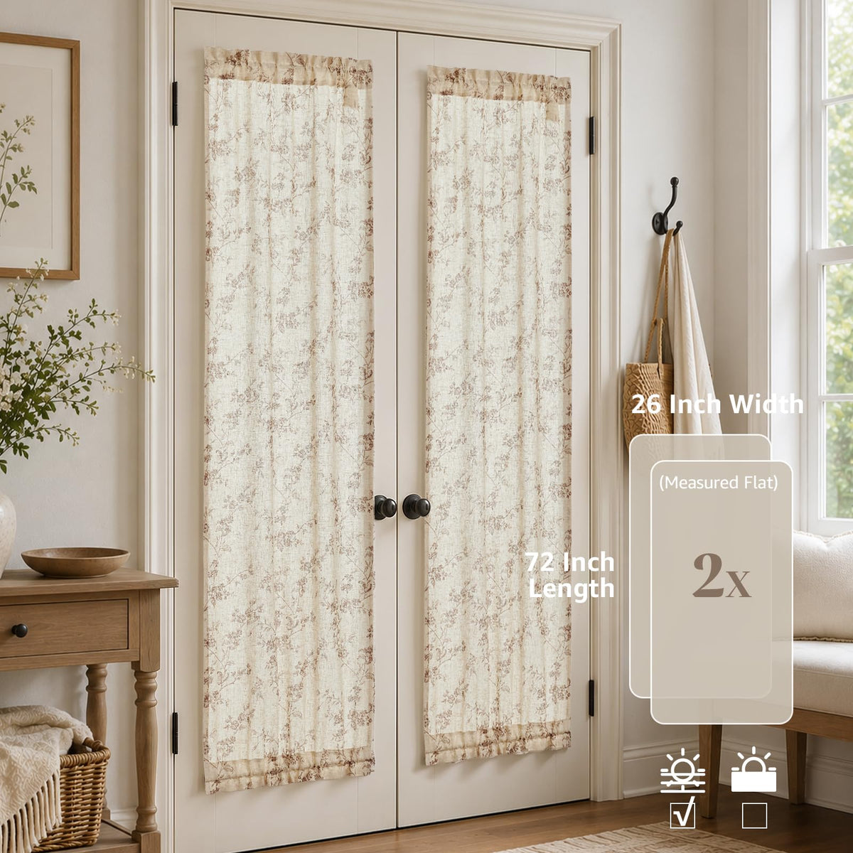 Taupe Linen Floral 72 Inch Rod Pocket Curtains 2 Panels D755875