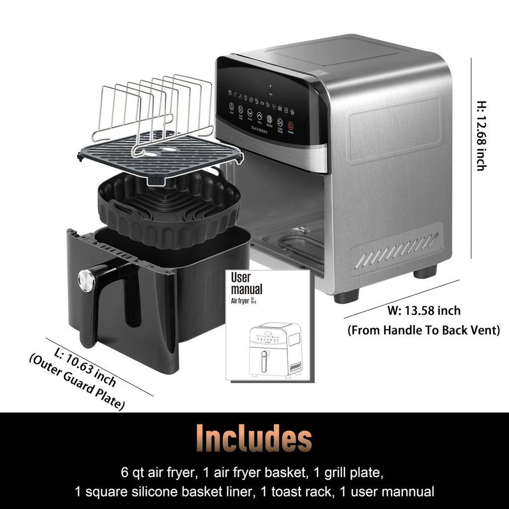 Stainless Steel Ceramic Coated 6QT Air Fryer E2686