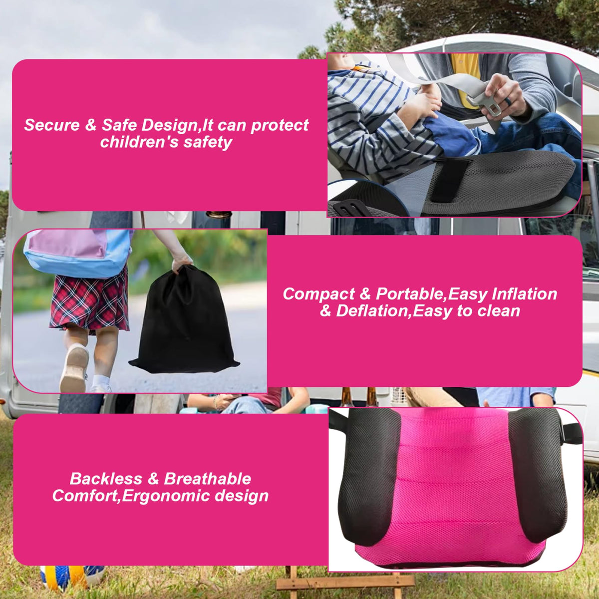 Portable Inflatable Backless Booster Car Seat with Washable Cover T4870