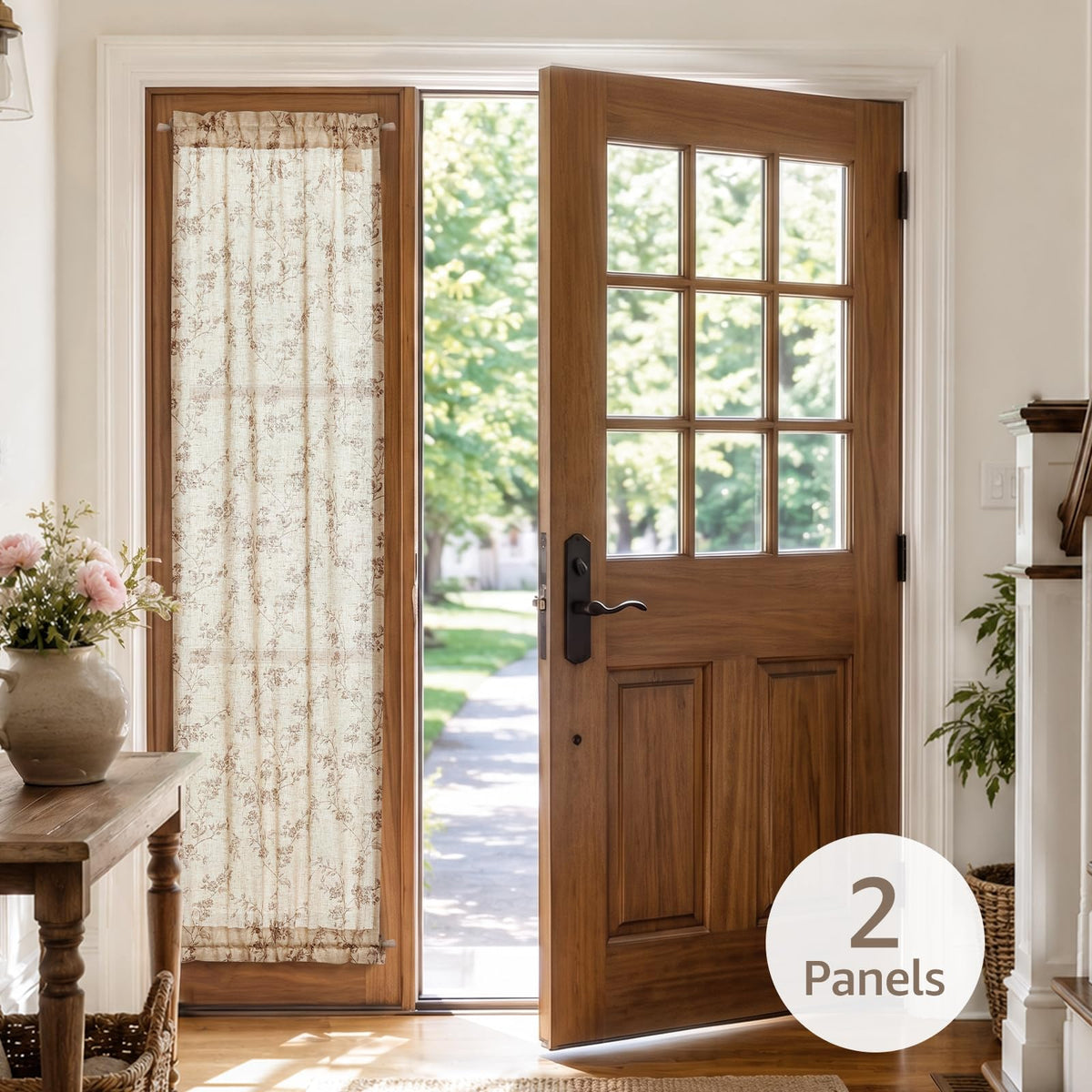 Taupe Linen Floral 72 Inch Rod Pocket Curtains 2 Panels D755875