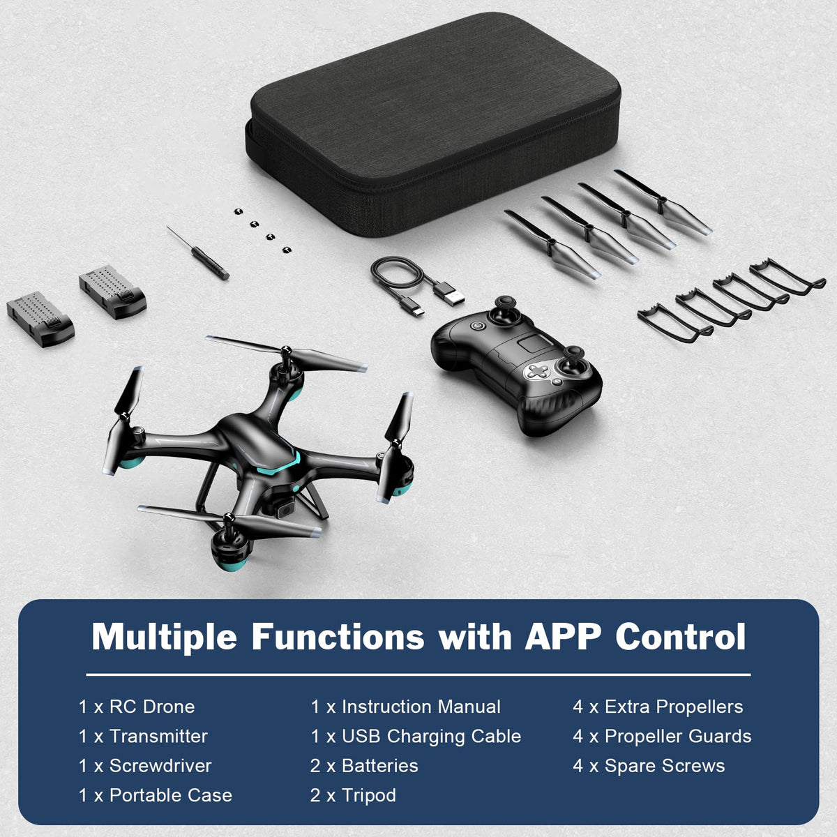 Black 1080P Camera Drone with 2 Batteries K5084