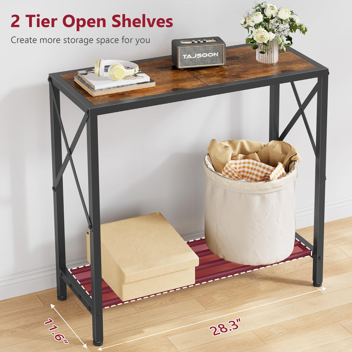 Console Table 2 Tier Narrow Rustic Brown A8556