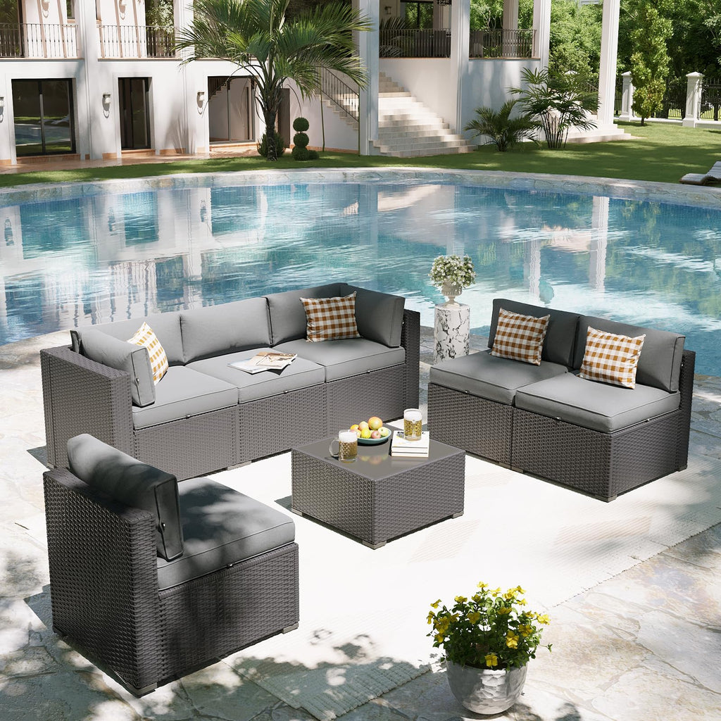 7 Piece Wicker Rattan Outdoor Sectional Sofa Set D234