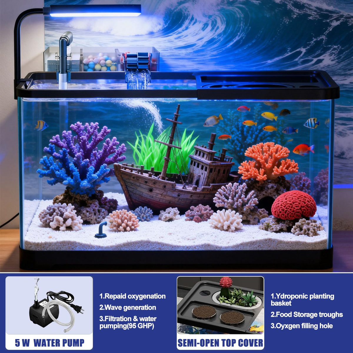 5 Gallon Plastic Fish Tank with Filter and Lid U872188