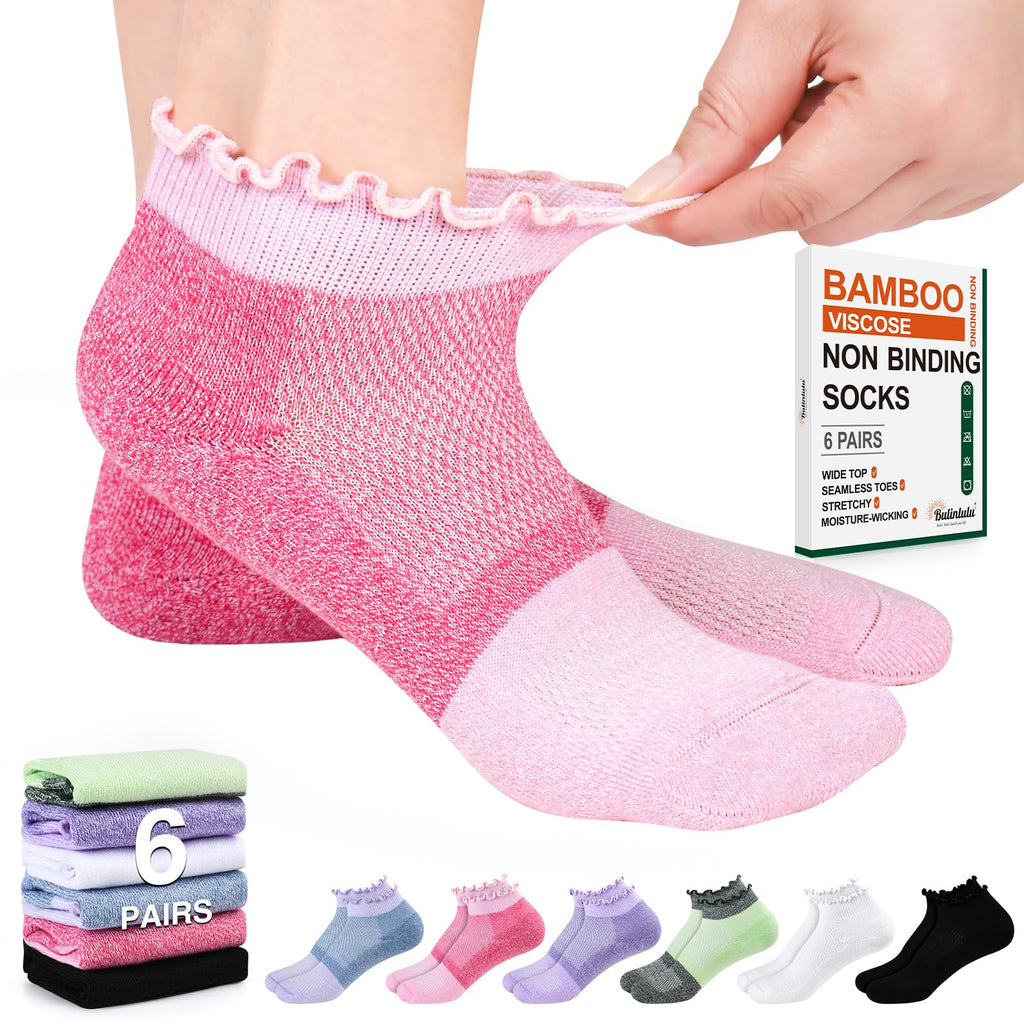 Diabetic Ankle Socks 6 Pairs Low Cut Non Binding P56098