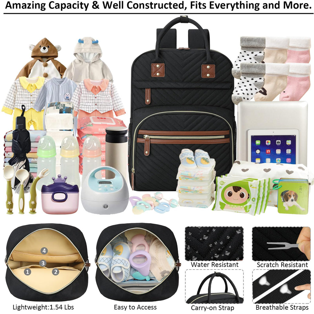 Diaper Bag Backpack with Insulated Pockets Black V8030
