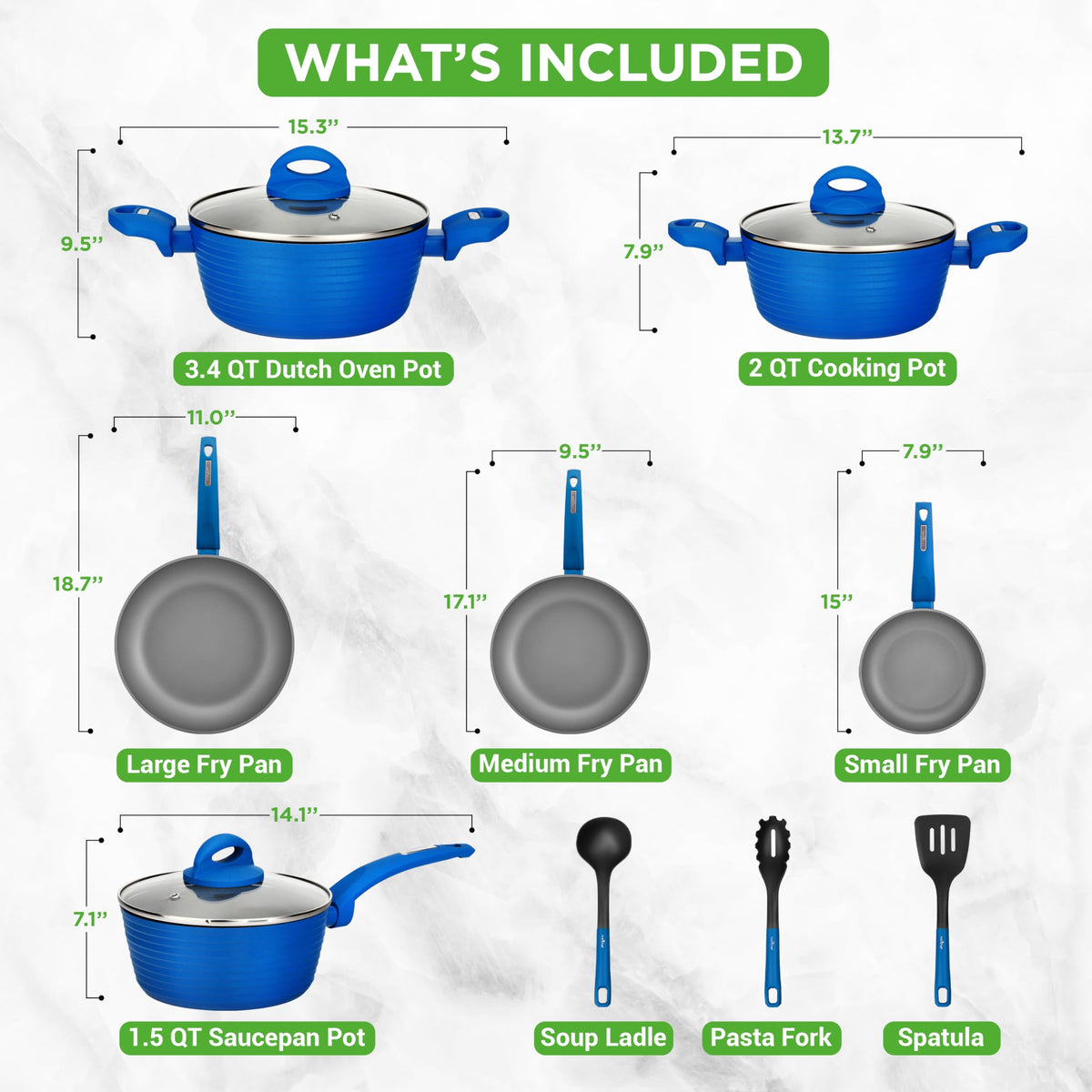 12 Pc Blue Nonstick Cookware Set T5585