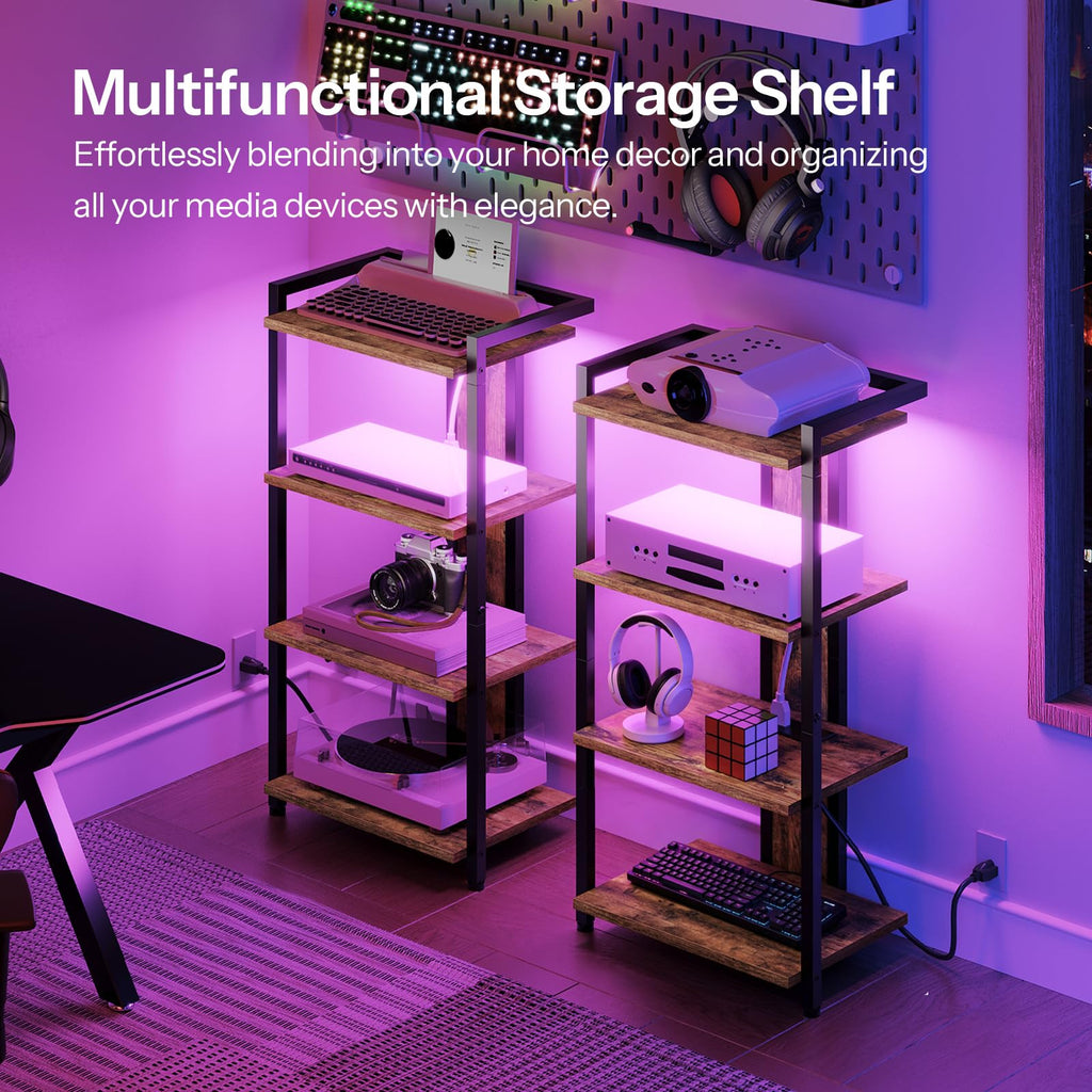 4-Tier Media Stand with Charging Station & LED Light S26012