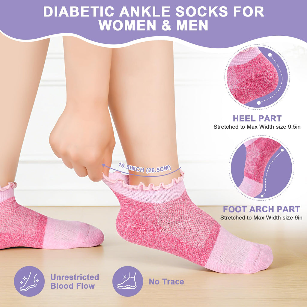 Diabetic Ankle Socks 6 Pairs Low Cut Non Binding P56098