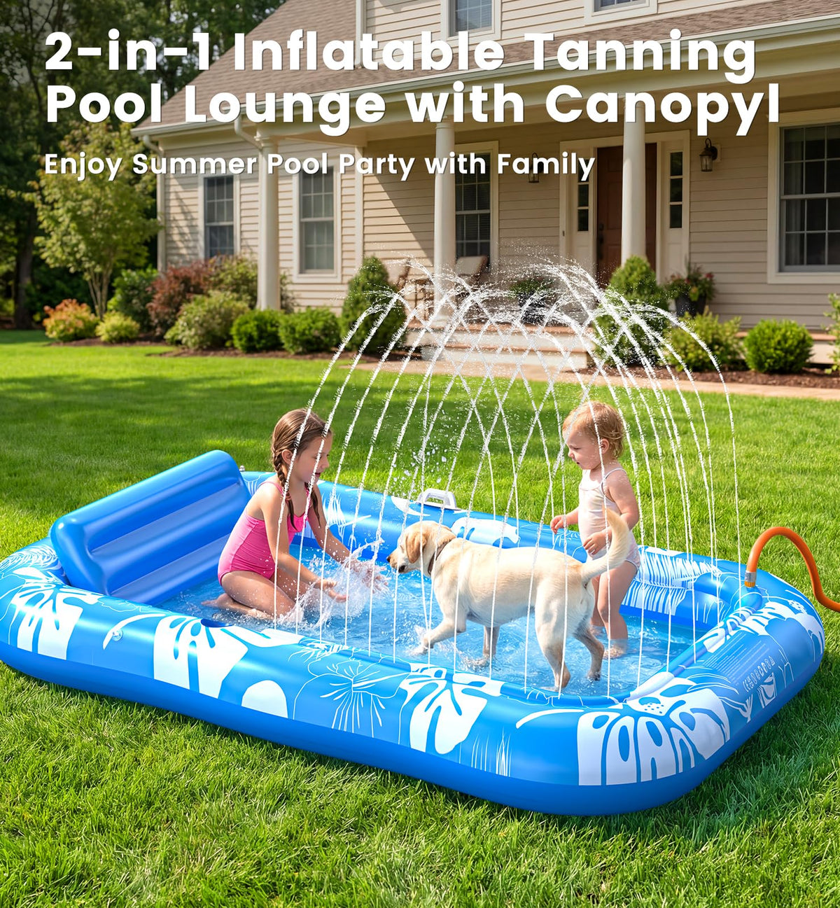 Inflatable Tanning Pool Lounger Float with Sprinkler, Pillow & Cup Holder L239