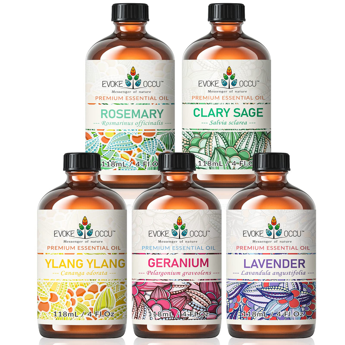 Rosemary Clary Sage Ylang Ylang Geranium Lavender Essential Oil 4 Oz H1607
