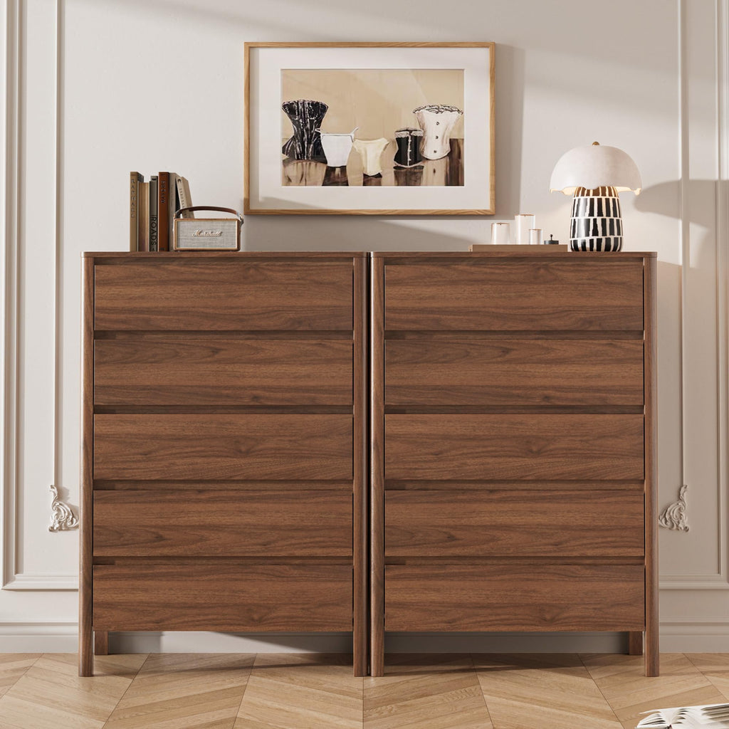 Walnut 5 Drawer Wood Dresser L8353