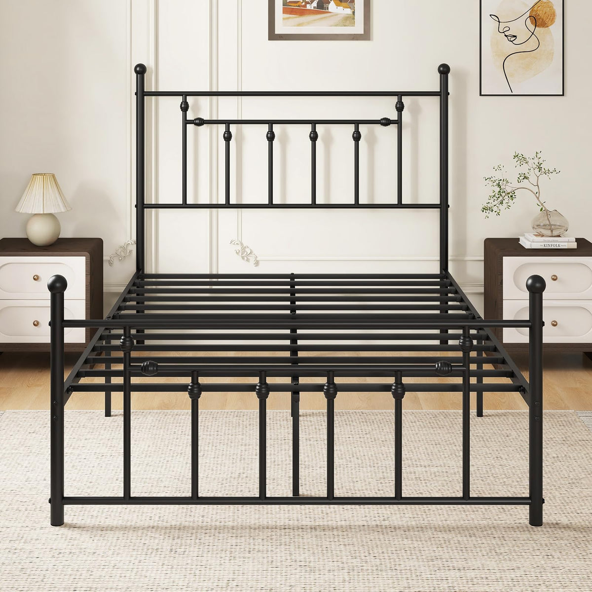 Black Full Size Metal Bed Frame with Headboard & Footboard D255