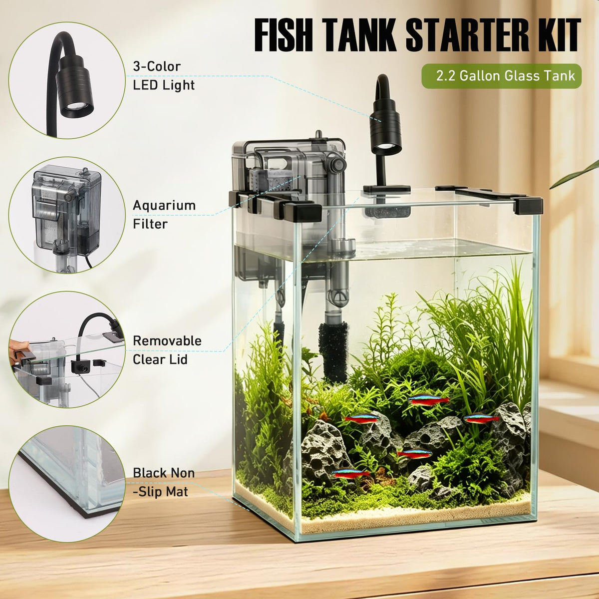 2.2 Gallon Glass Fish Tank Kit K754298