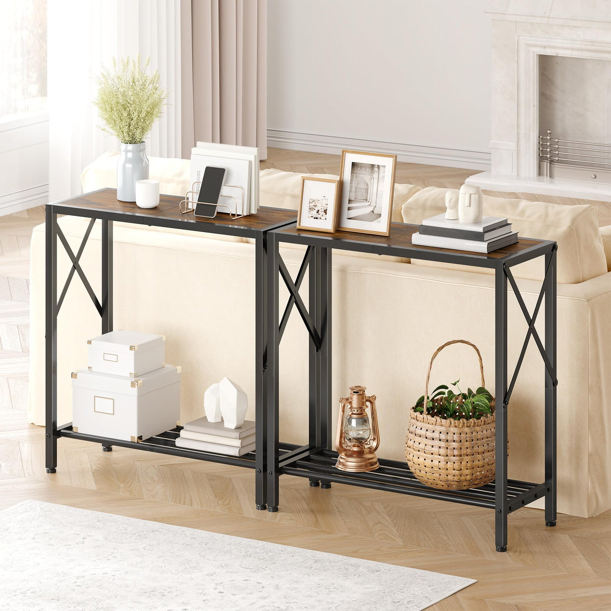 Console Table 2 Tier Narrow Rustic Brown A8556