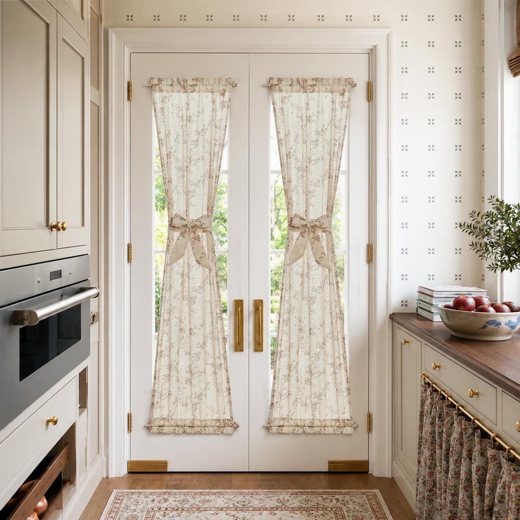 Taupe Linen Floral 72 Inch Rod Pocket Curtains 2 Panels D755875