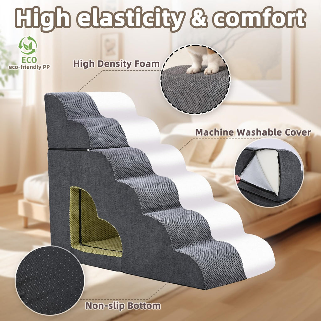 6 Step Non-Slip Grey Dog Stairs H3615