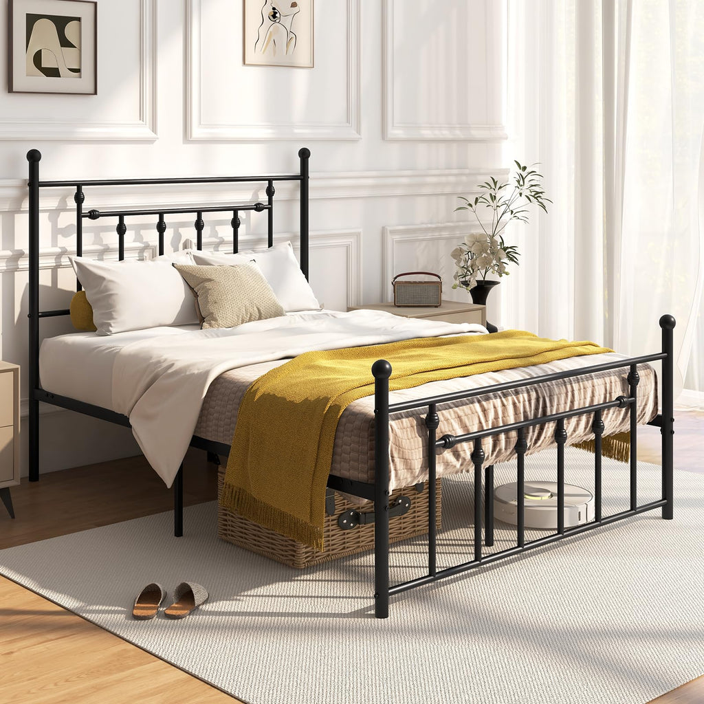 Black Full Size Metal Bed Frame with Headboard & Footboard D255