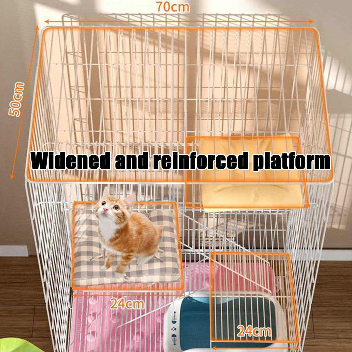 4-Tier Collapsible Metal Wire Cat Cage with Wheels White N873562