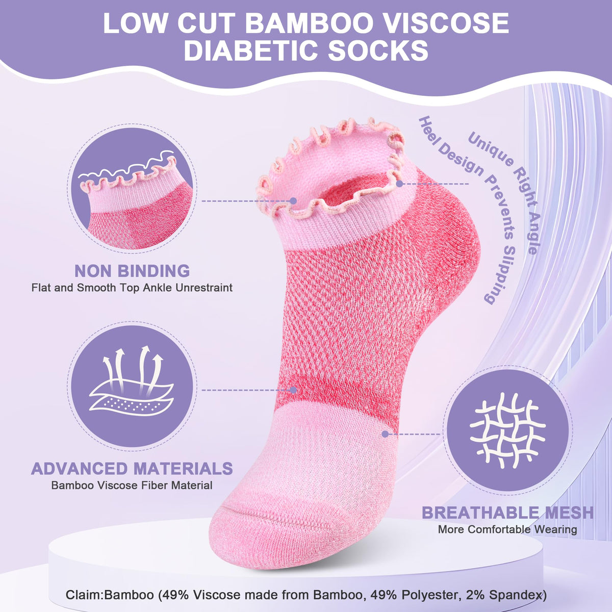 Diabetic Ankle Socks 6 Pairs Low Cut Non Binding P56098