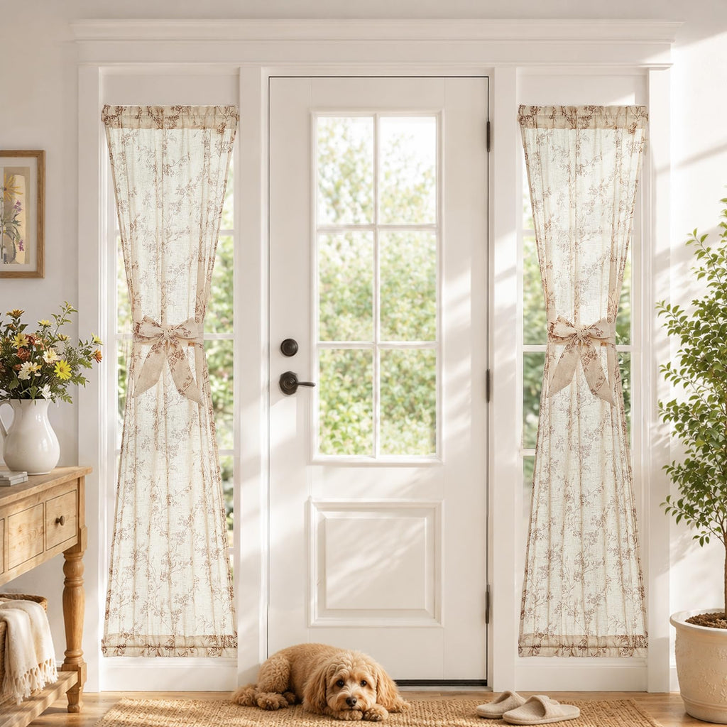 Taupe Linen Floral 72 Inch Rod Pocket Curtains 2 Panels D755875