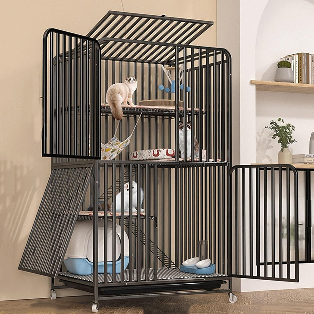4 Tier Cat Cage with Litter Box and Wheel D3022