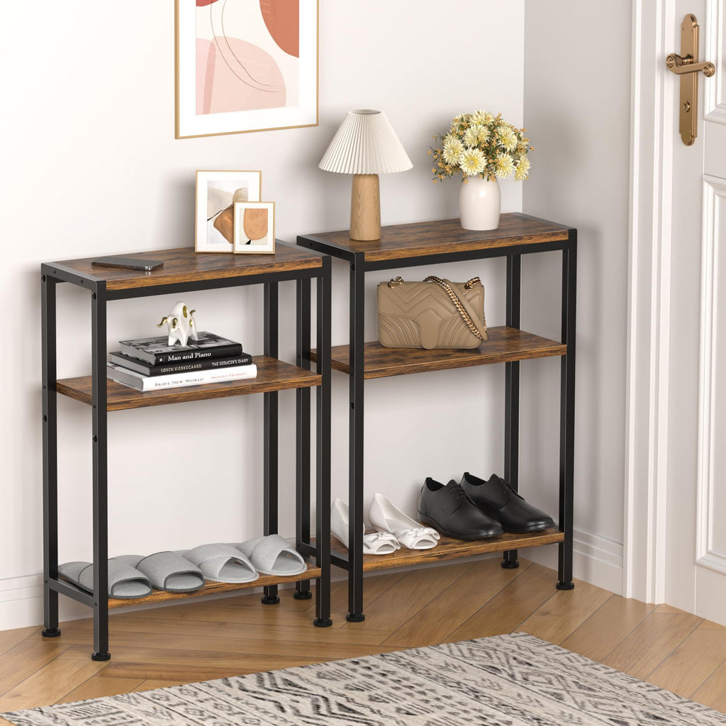 Narrow 3 Tier Slim Side Table Rustic Brown M9443