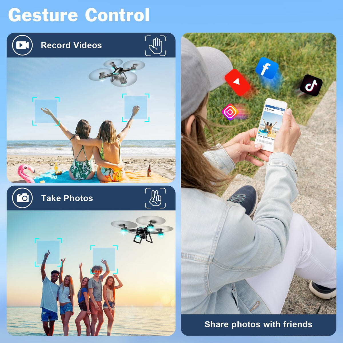Black 1080P Camera Drone with 2 Batteries K5084