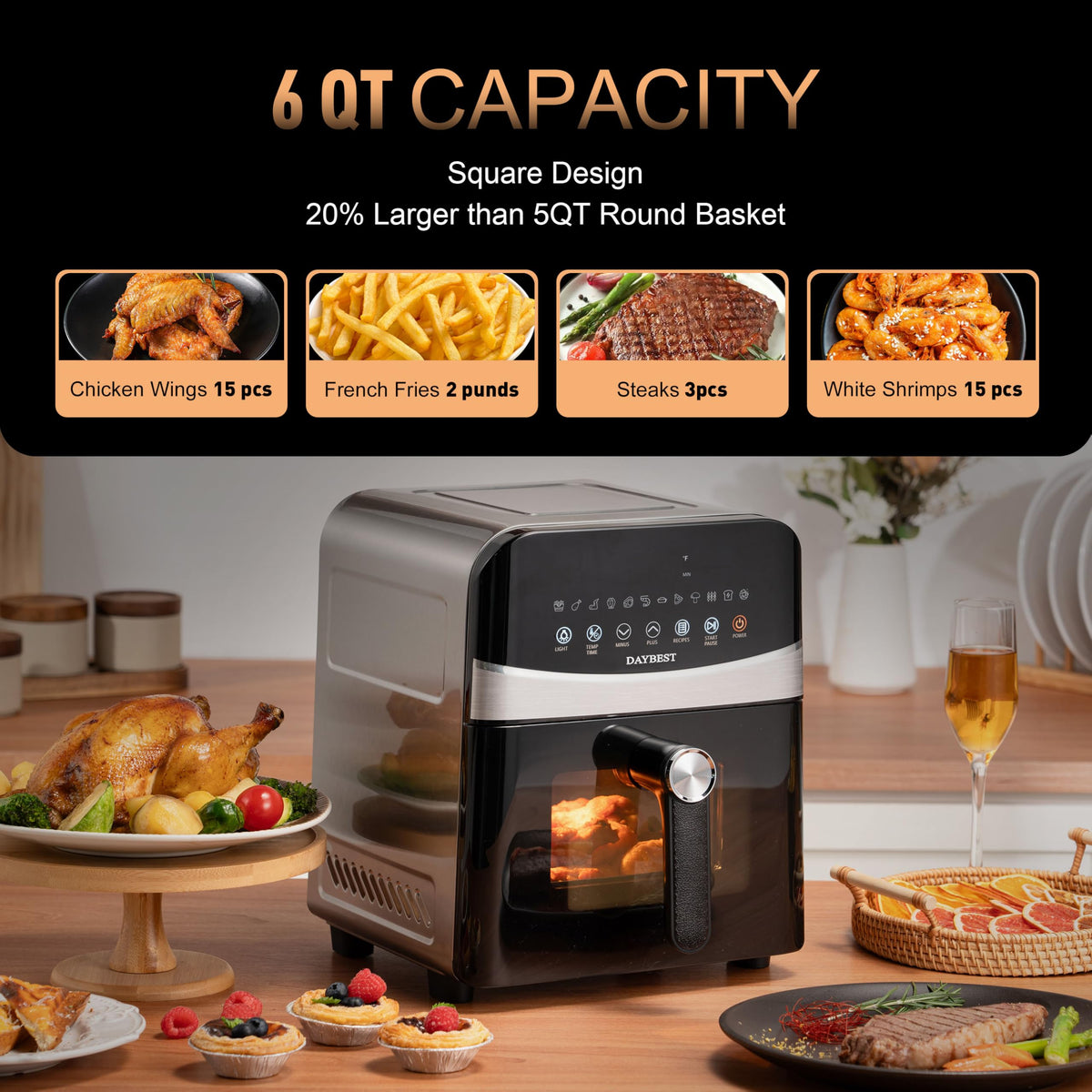 Stainless Steel Ceramic Coated 6QT Air Fryer E2686