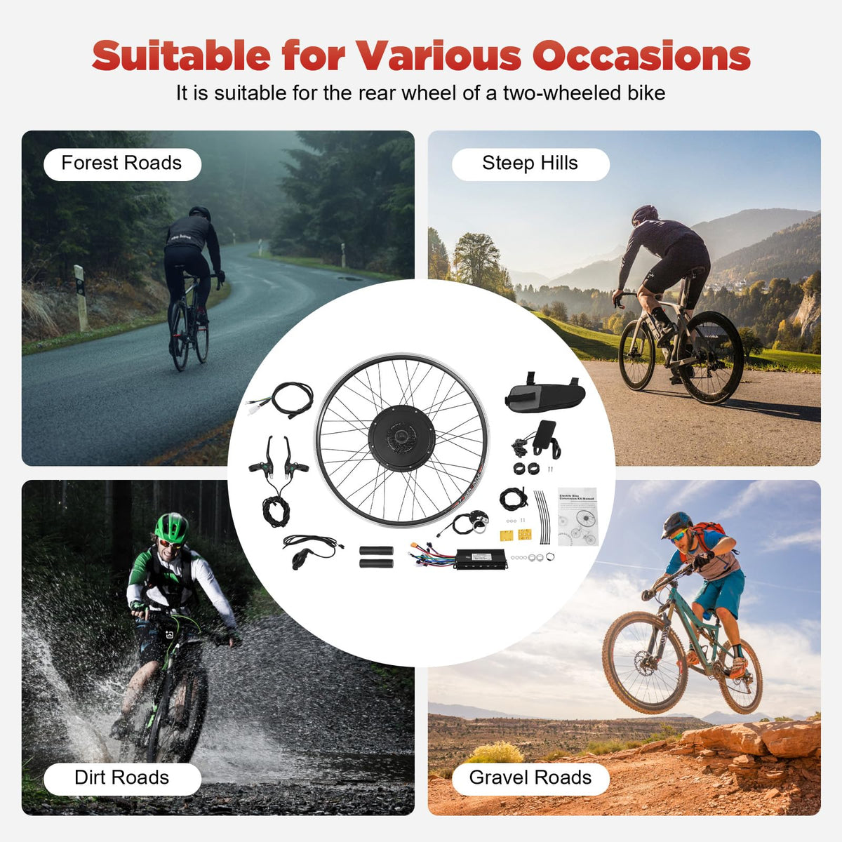 1000W Rear Hub Motor Electric Bike Conversion Kit with LCD Display T22446