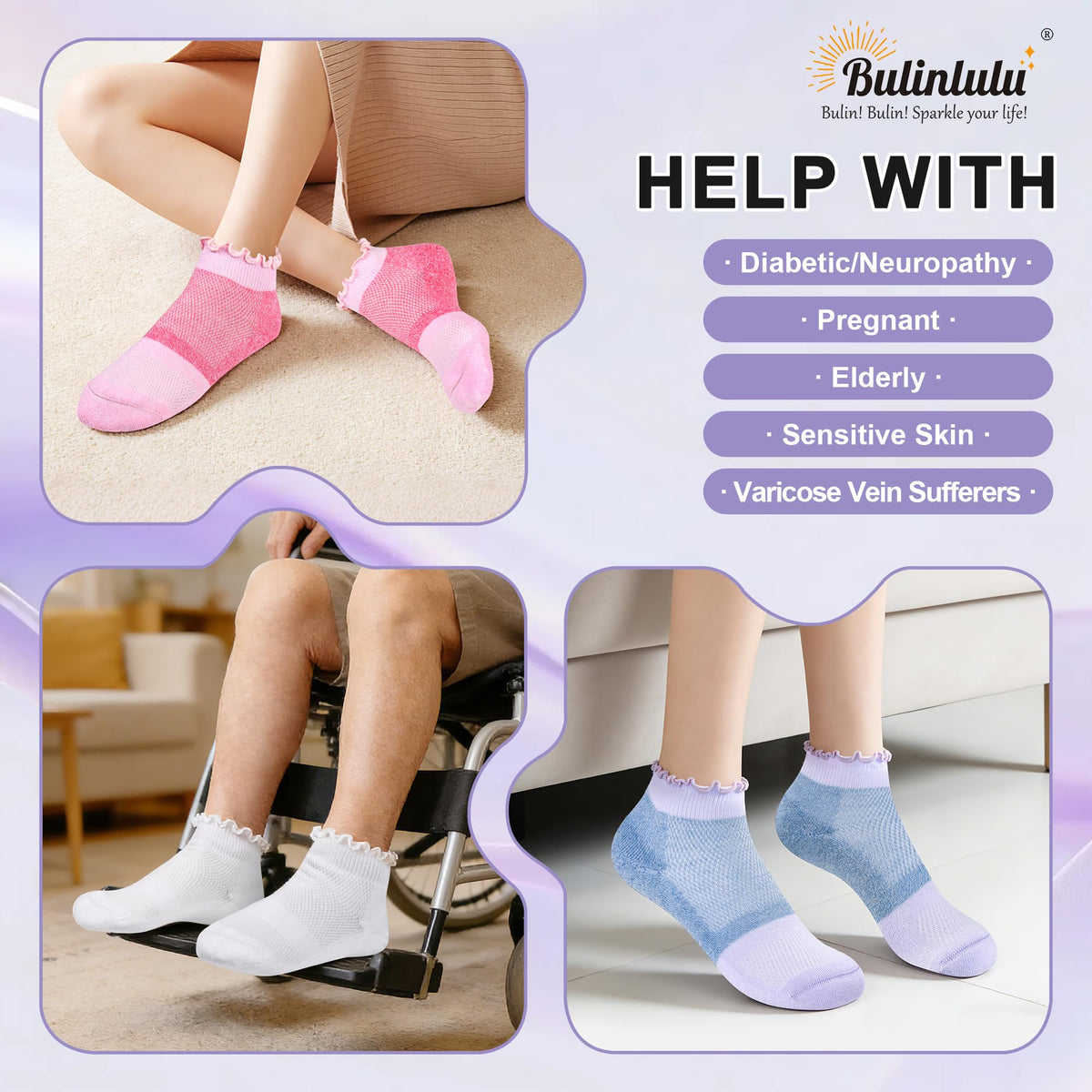 Diabetic Ankle Socks 6 Pairs Low Cut Non Binding P56098