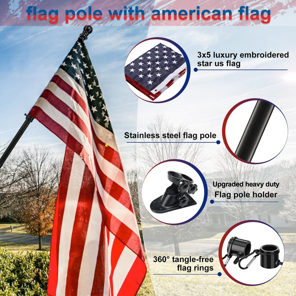6FT Aluminum Flag Pole Kit with 3x5 US Flag G491
