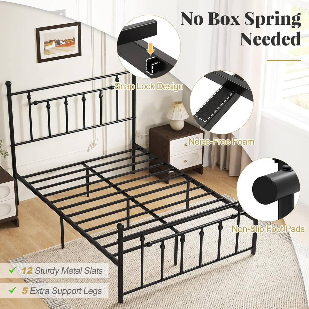Black Full Size Metal Bed Frame with Headboard & Footboard D255
