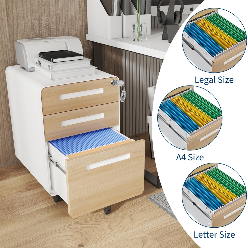 3 Drawer Mobile Metal File Cabinet with Lock L70816