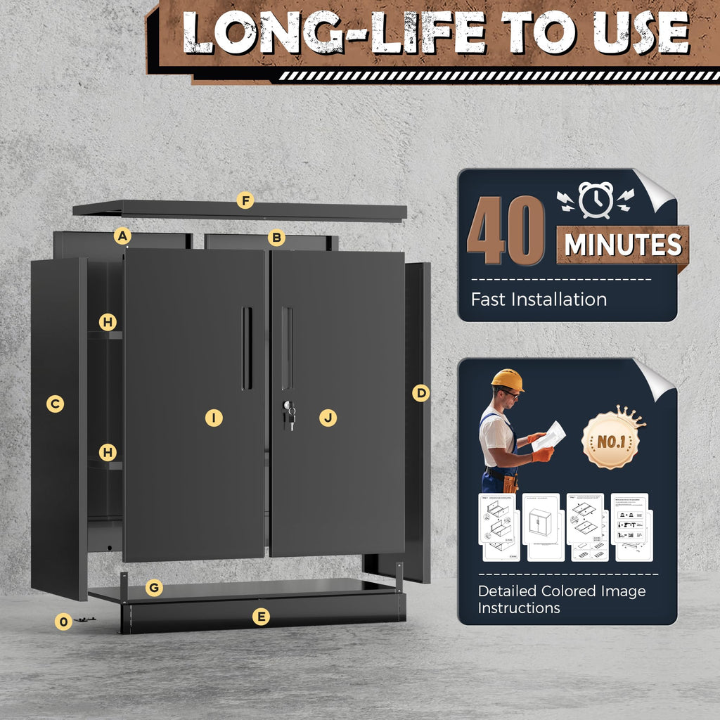 Black Metal Storage Cabinet with Locking Doors and Shelves H43704
