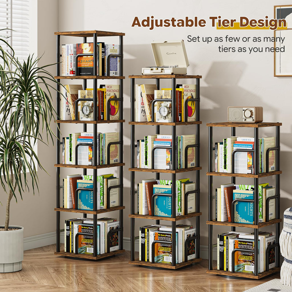 5-Tier Rotating Bookshelf with Safety Rails M5347